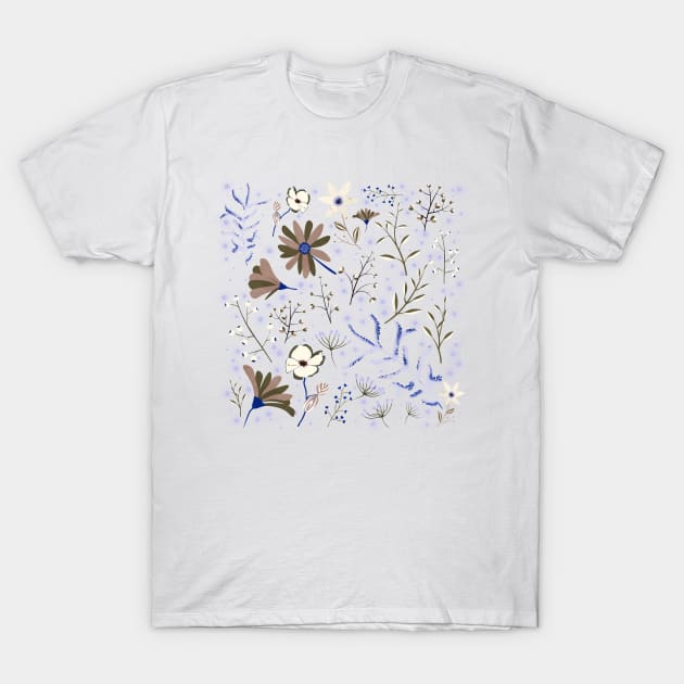 Blue & Walnut Fantasy Garden T-Shirt by cesartorresart